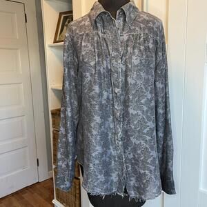 Gimmicks by BTE Stylish Gray Floral Button-Up Shirt
